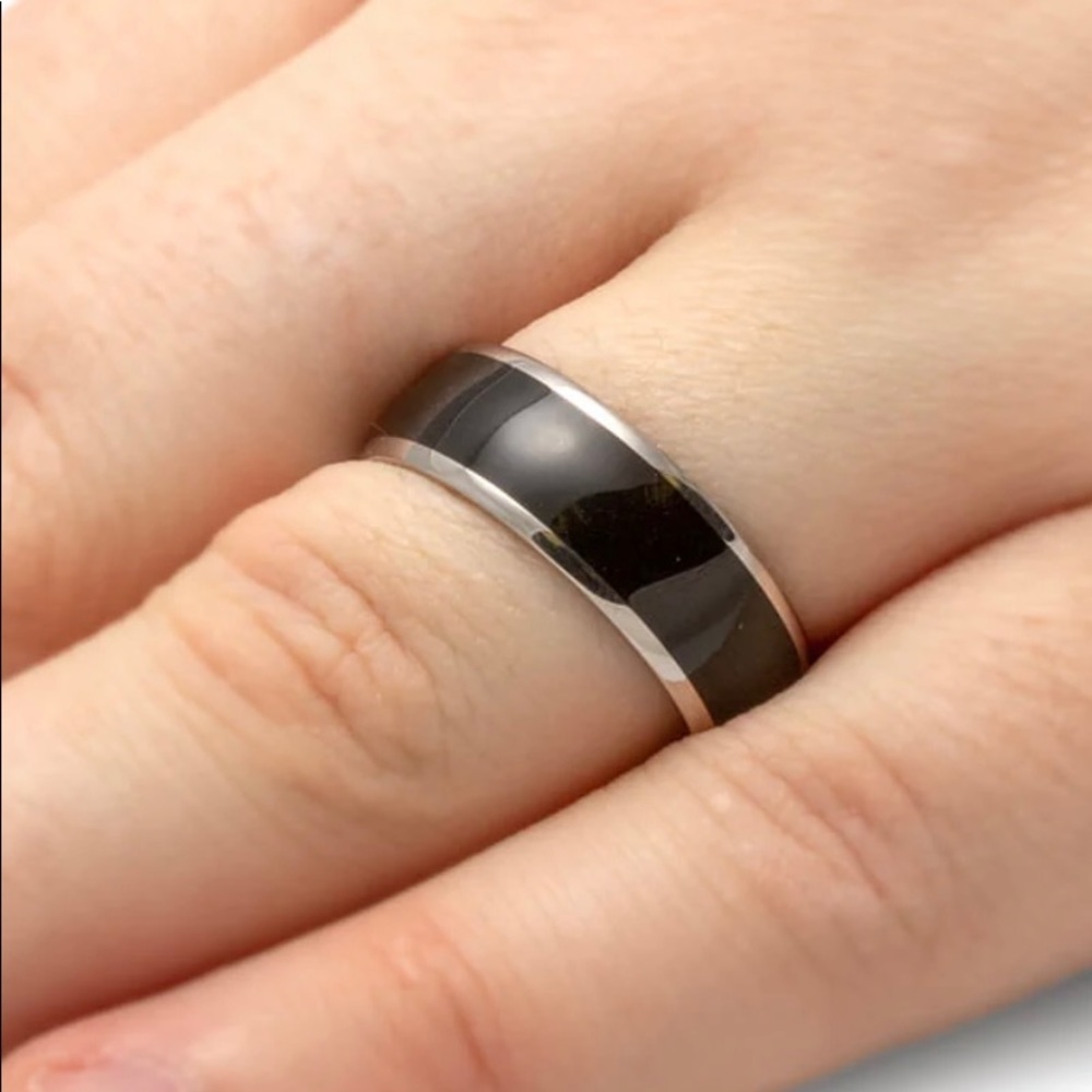 Black jade sterling silver 925 stamped ring wedding anniversary engagement - Picture 3 of 8